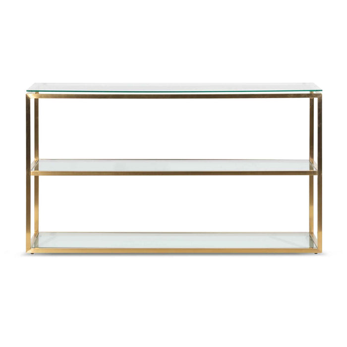 CDT6221-BS 1.4m Glass Console Table - Brushed Gold Base