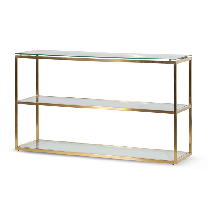 CDT6221-BS 1.4m Glass Console Table - Brushed Gold Base