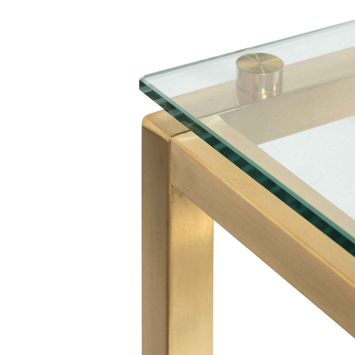 CDT6221-BS 1.4m Glass Console Table - Brushed Gold Base