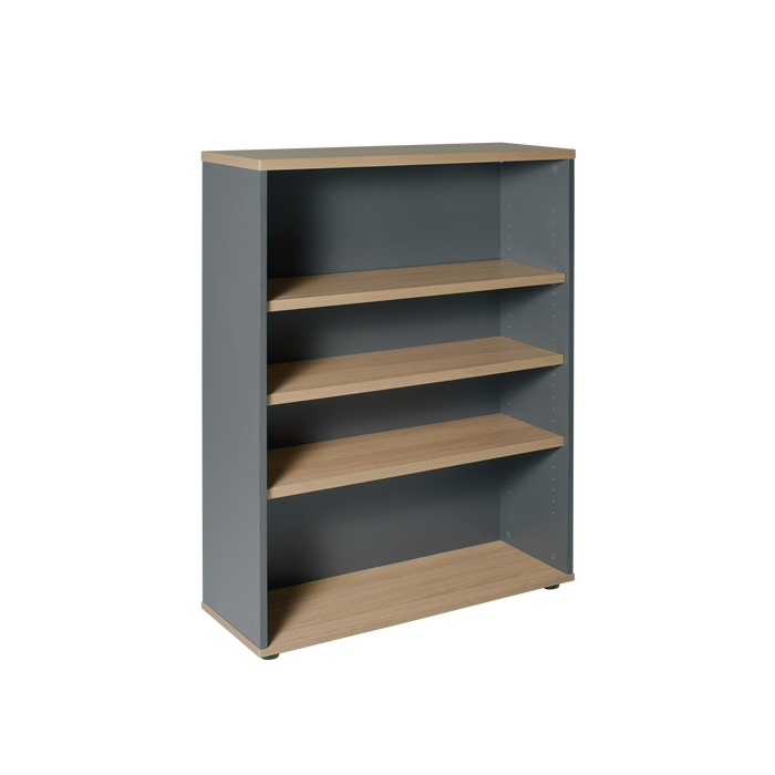 Rapid Worker Bookcase - 1200mm H x 900mm W x 315mm D  - Natural Oak & Ironstone