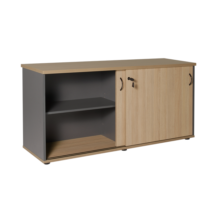Rapid Worker Credenza - 1800mm W x 450mm D x 730mm H - Natural Oak & Ironstone