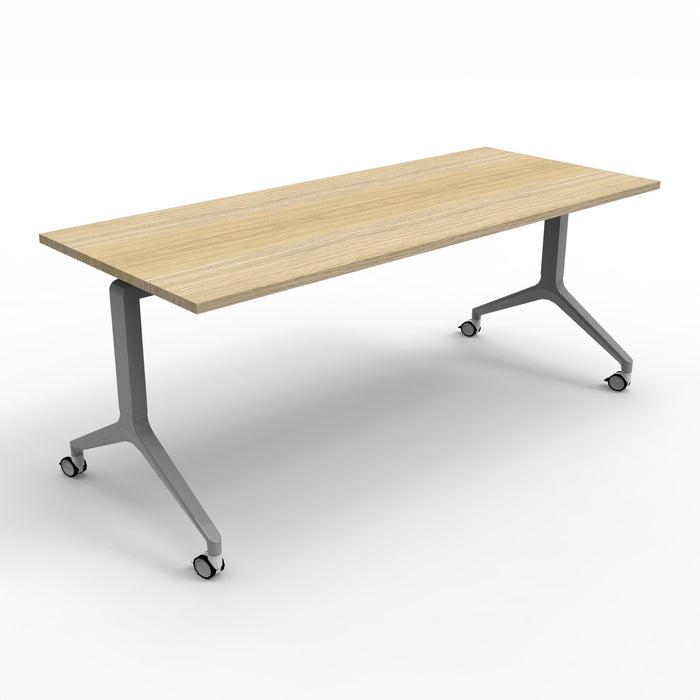 Rapidline Flip Top Table - 1500mm W x 750mm D - Natural Oak Top/Precious Silver Base