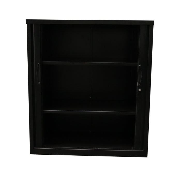 Tambour Door Storage Unit - 1016mm H x 900mm x 474mm D - Black Satin