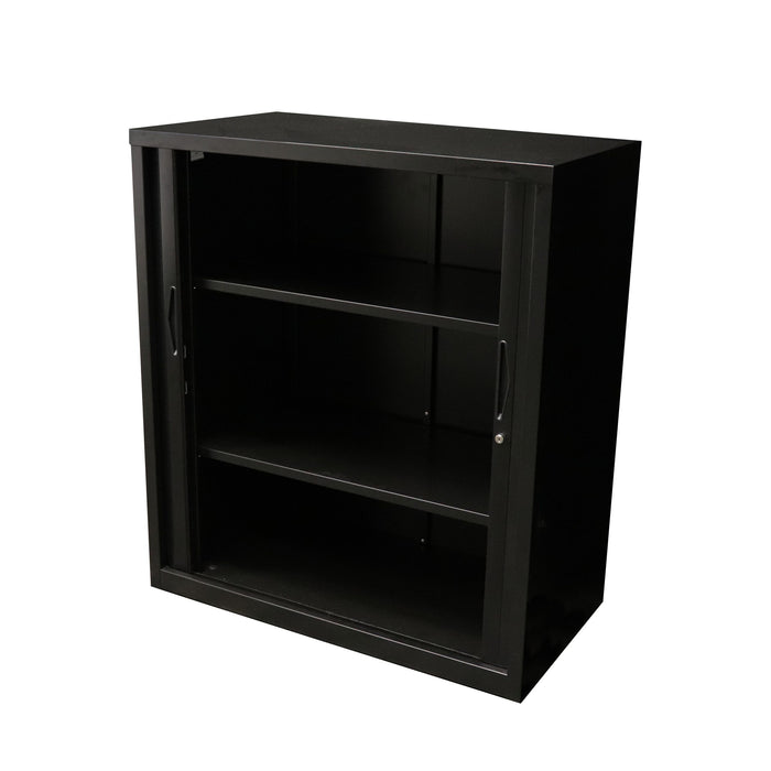 Tambour Door Storage Unit - 1016mm H x 900mm x 474mm D - Black Satin