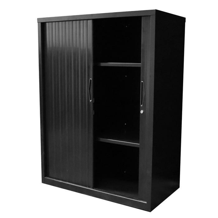 Tambour Door Storage Unit - 1200mm H x 900mm x 474mm D - Black Satin