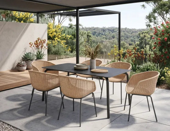 Roku Dining Table 160cm - Outdoor - Charcoal - Basalt Ceramic