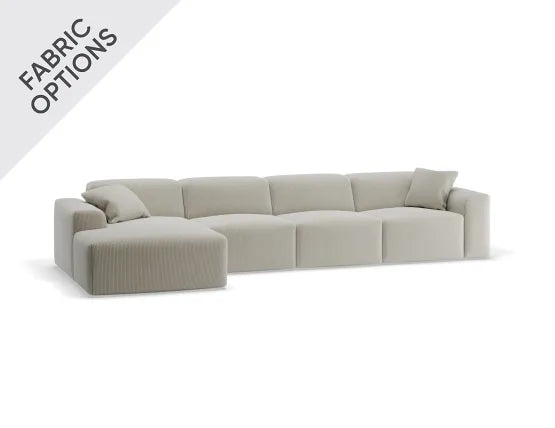 Monaco Sofa - Config D with Left Chaise - Custom Upholstered - Category A Upholstery, Wood, 371cm W