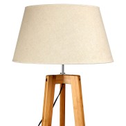 Natural Bamboo Tripod Floor Lamp with Beige Shade and Bottom Shelf
