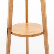 Natural Bamboo Tripod Floor Lamp with Beige Shade and Double Shelves