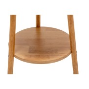 Natural Rubberwood Lamp with Double Round Shelves and Off White Linen Shade