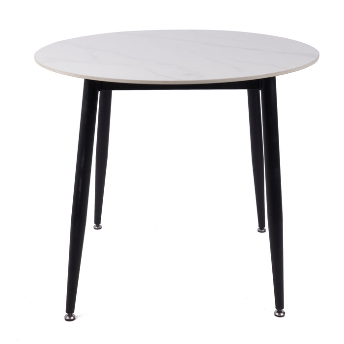 Fiore 5 Pce Round Dining White Marble/Grey Velvet Chairs