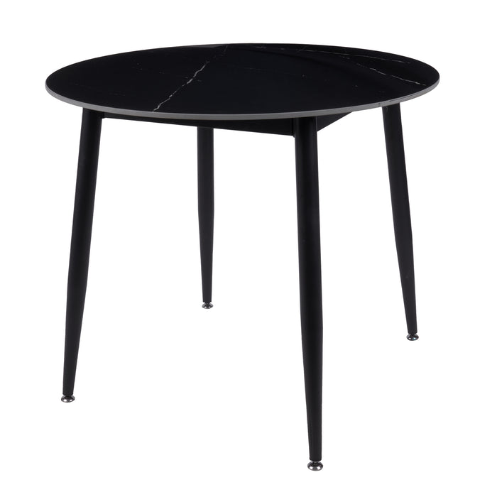 Fiore 5 Pce Round Dining Black Marble/Grey Velvet Chairs