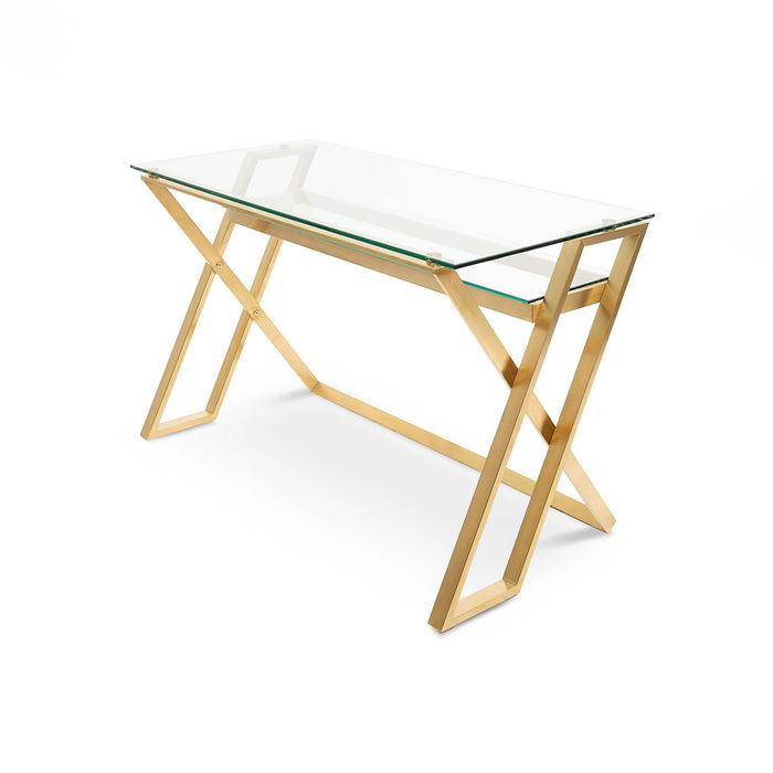 COF2589-BS 120cm Glass Home Office Desk - Brushed Gold Base