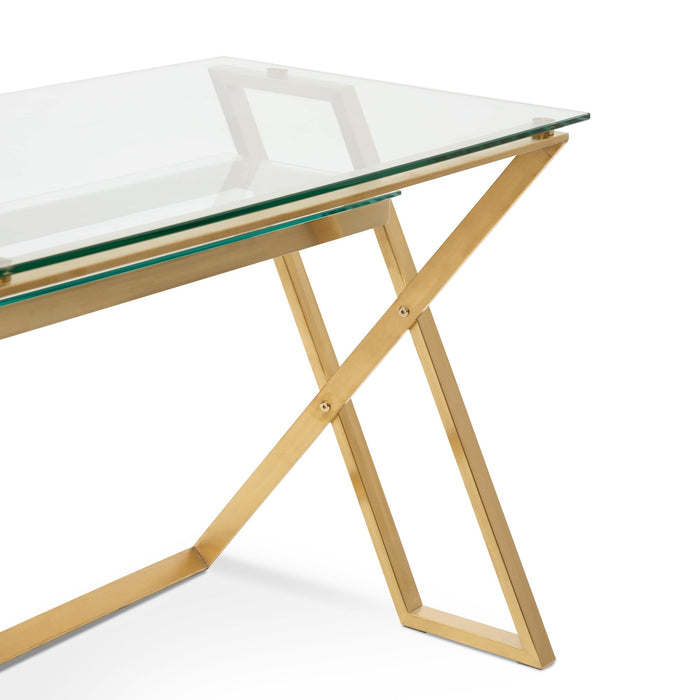 COF2589-BS 120cm Glass Home Office Desk - Brushed Gold Base