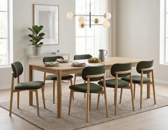 Oskar Dining Chair - Natural - Hunter Green Fabric