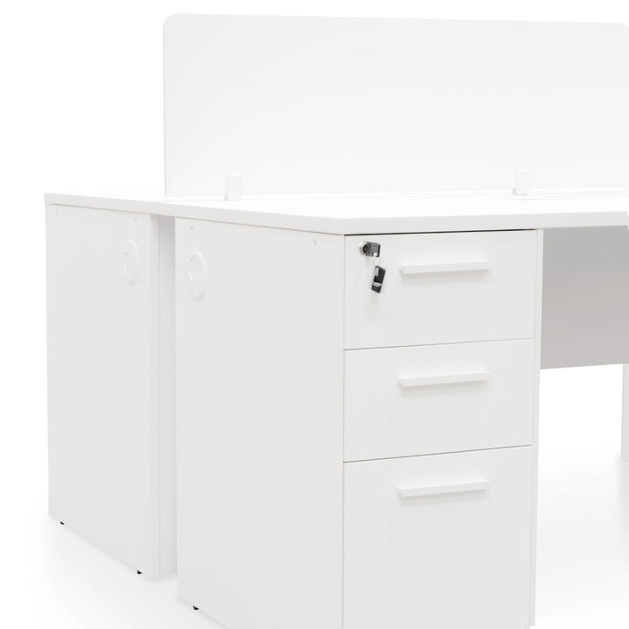 OT092-SN-OT088 2 Seater 160cm Office Desk With Privacy Screen - White - Upgraded Legs