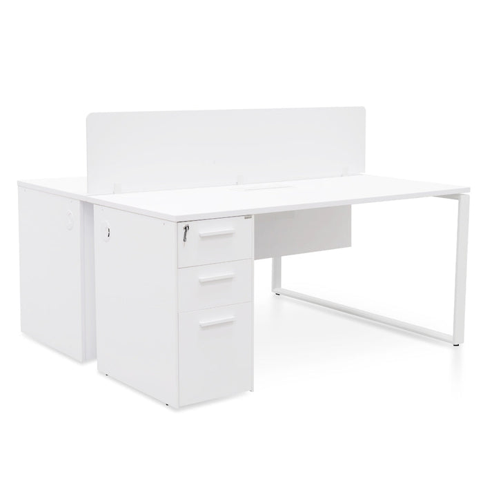 OT092-SN-OT088 2 Seater 160cm Office Desk With Privacy Screen - White - Upgraded Legs