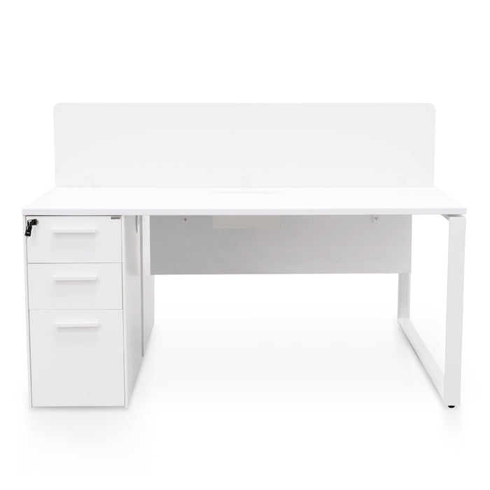 OT092-SN-OT088 2 Seater 160cm Office Desk With Privacy Screen - White - Upgraded Legs