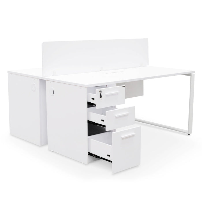 OT092-SN-OT088 2 Seater 160cm Office Desk With Privacy Screen - White - Upgraded Legs