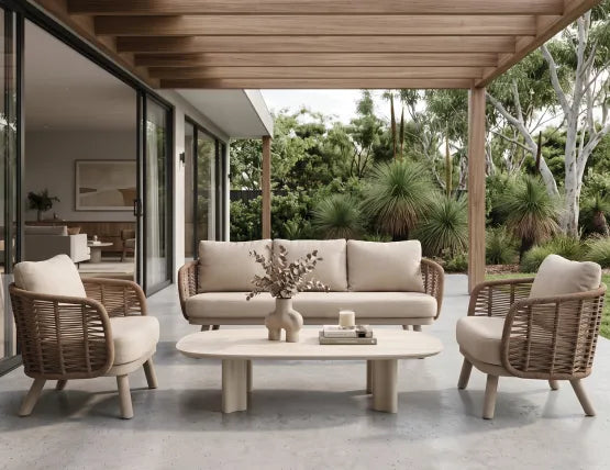 Vela Coffee Table - Outdoor - latte - Dune Ceramic Top, 150cm W