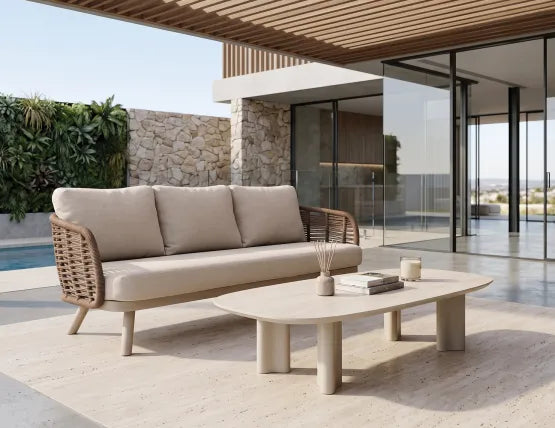 Sorrento 3 Seater Sofa - Outdoor - Latte, Wood, 185cm W