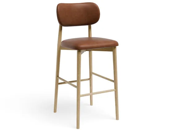 Oskar Bar Stool - Natural - Retro Brandy PU - 66cm Seat Height (Kitchen Bench height), Leather