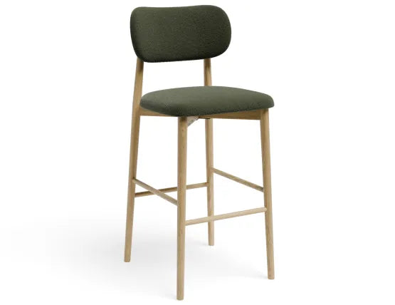 Oskar Bar Stool - Natural - Hunter Green Fabric - 66cm Seat Height (Kitchen Bench height)
