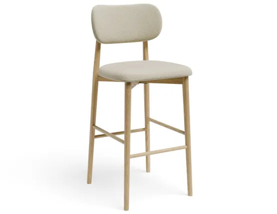 Oskar Bar Stool - Natural - Ivory Cream Fabric - 66cm Seat Height (Kitchen Bench height)