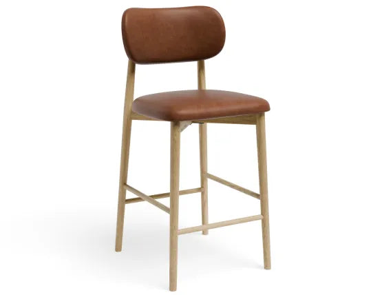 Oskar Bar Stool - Natural - Retro Brandy PU - 66cm Seat Height (Kitchen Bench height), Leather