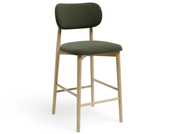 Oskar Bar Stool - Natural - Hunter Green Fabric - 75cm Seat Height (Bar Bench Height)
