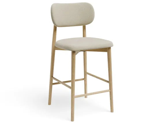 Oskar Bar Stool - Natural - Ivory Cream Fabric - 75cm Seat Height (Bar Bench Height)