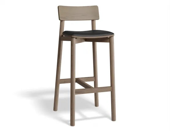 Andi Bar Stool - Walnut - Upholstered - 66cm Seat Height Vintage Black Vegan leather Seat Pad