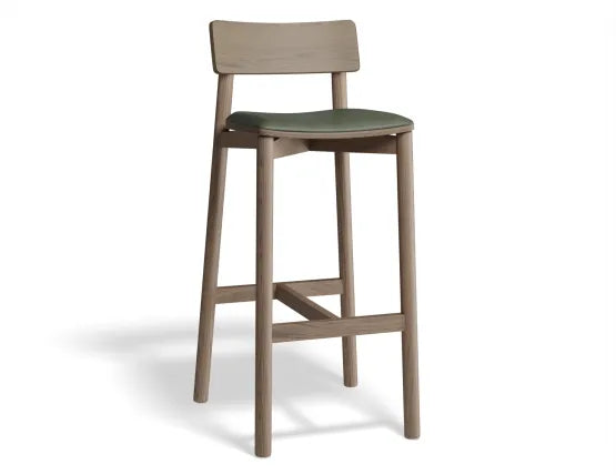 Andi Bar Stool - Walnut - Upholstered - 75cm Seat Height Vintage Black Vegan Leather Seat Pad