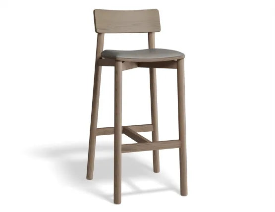 Andi Bar Stool - Walnut - Upholstered - 75cm Seat Height Vintage Grey Vegan leather Seat Pad
