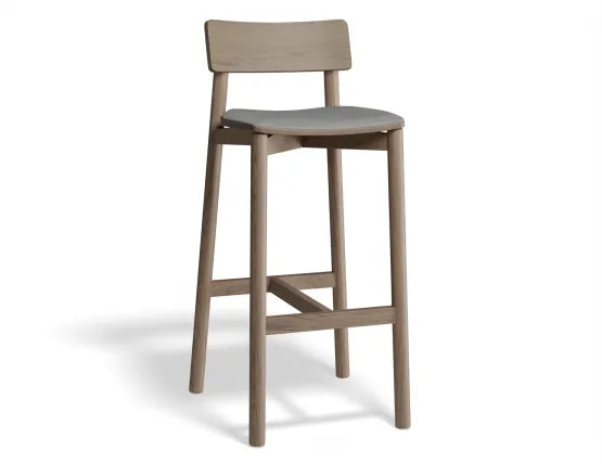 Andi Bar Stool - Walnut - Upholstered - 75cm Seat Height Cloud Grey Fabric Seat Pad