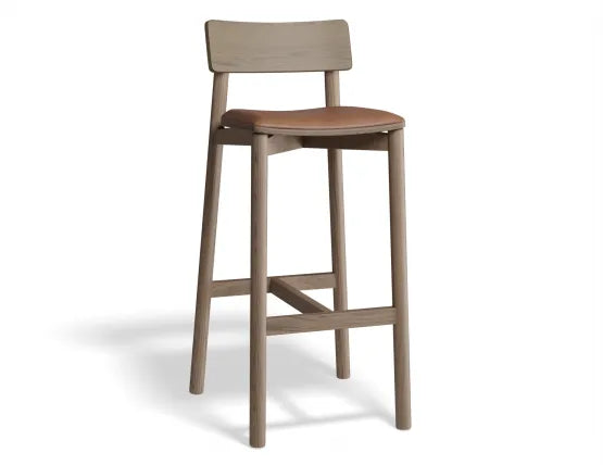 Andi Bar Stool - Walnut - Upholstered - 75cm Seat Height Vintage Tan Vegan leather Seat Pad