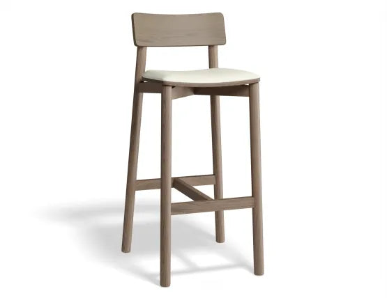 Andi Bar Stool - Walnut - Upholstered - 75cm Seat Height White Vegan Leather Seat Pad
