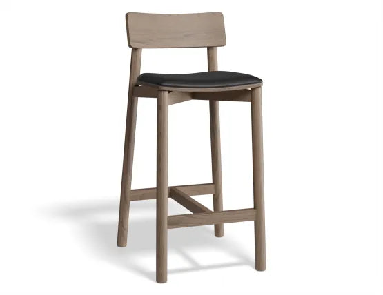 Andi Bar Stool - Walnut - Upholstered - 66cm Seat Height Vintage Black Vegan leather Seat Pad