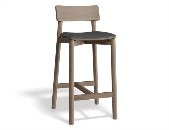 Andi Bar Stool - Walnut - Upholstered - 66cm Seat Height Storm Grey Fabric Seat Pad