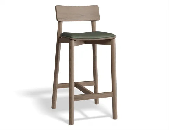 Andi Bar Stool - Walnut - Upholstered - 66cm Seat Height Vintage Green Vegan Leather Seat Pad