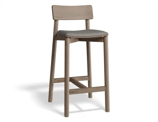 Andi Bar Stool - Walnut - Upholstered - 66cm Seat Height Vintage Grey Vegan leather Seat Pad