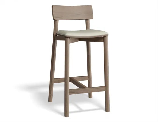 Andi Bar Stool - Walnut - Upholstered - 66cm Seat Height White Vegan Leather Seat Pad