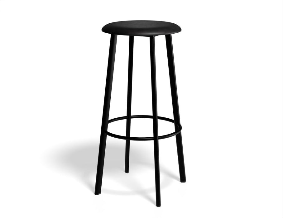 Atlas Bar Stool - Black - Vintage PU Seat - 75cm Bar Height - Vintage Black Seat