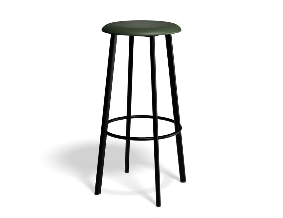 Atlas Bar Stool - Black - Vintage PU Seat - 75cm Bar Height - Vintage Green Seat