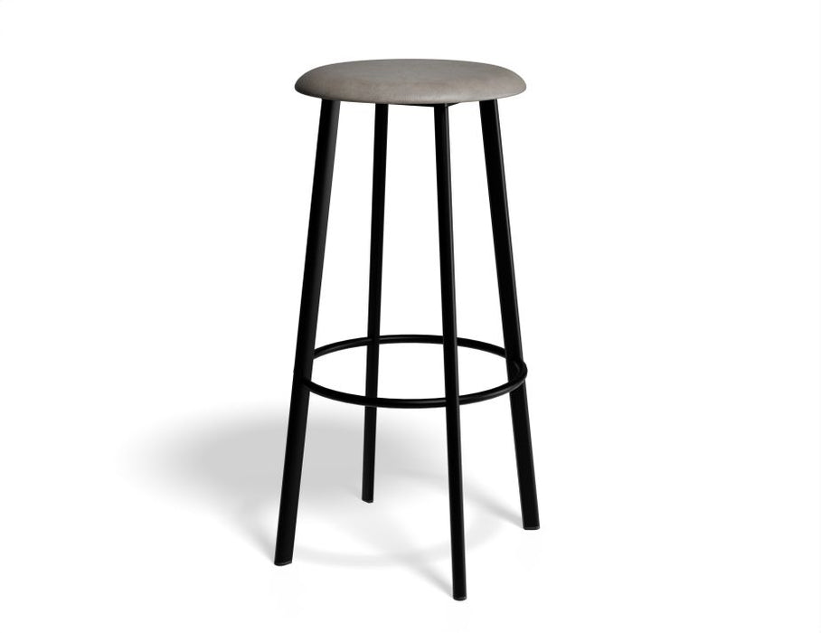 Atlas Bar Stool - Black - Vintage PU Seat - 75cm Bar Height - Vintage Grey Seat