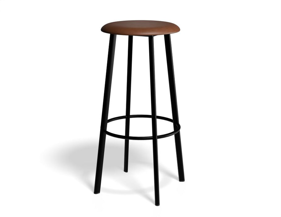 Atlas Bar Stool - Black - Vintage PU Seat - 75cm Bar Height - Vintage Tan Seat