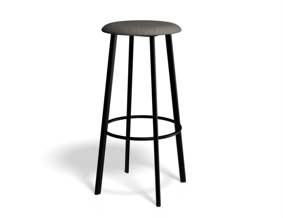 Atlas Bar Stool - Black - Fabric Seat - 75cm Bar Height - Grey Fabric Seat