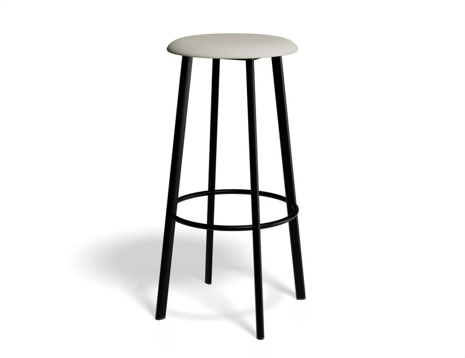 Atlas Bar Stool - Black - Fabric Seat - 75cm Bar Height - Light Grey Fabric Seat