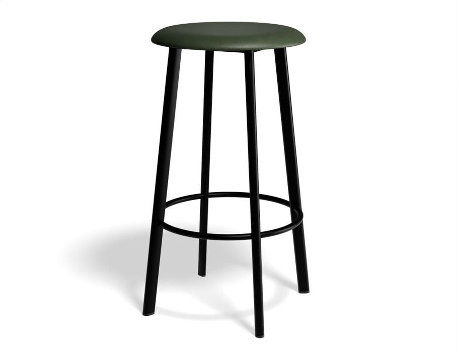 Atlas Bar Stool - Black - Vintage PU Seat - 65cm Kitchen Height - Vintage Green Seat