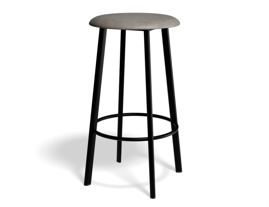 Atlas Bar Stool - Black - Vintage PU Seat - 75cm Bar Height - Vintage Grey Seat